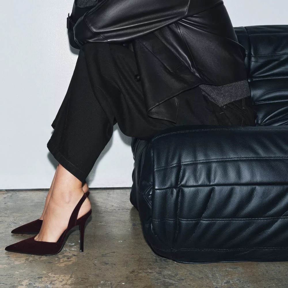 Zara Velvet Burgundy Slingback Heels